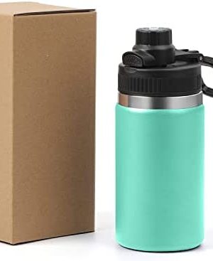 12 oz Water Bottle, Sufuhom Water Bottles with Push-Button Spout Lid, Stainless Steel Vacuum Insulated, Seafoam