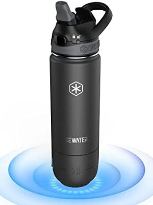 ICEWATER 3-in-1 Smart Water Bottle, Great Brithday Gift, Glows to Remind You to Keep Hydrated, Play Music & Dancing Lights, Vacuum Insulated, Stainless Steel, 18 oz (Insulated-Straw Lid, Black)