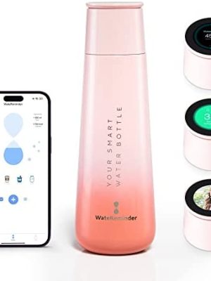 WateReminder Smart Water Bottle - Tracks Water Intake with App, Flask Water Bottle Stainless Steel, Photo Background, Temperature Display Touch Sensitive Screen, Coffee Mug, Coffee Bottle (Pink)